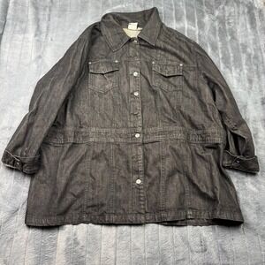 Roamans Womens Plus 28W Black Denim Jacket Cotton Button Up Utility Coat 13709